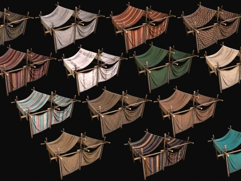 Medieval Market Stalls Tent Bazaar Food Vegetables Fruits Pack 3D Model