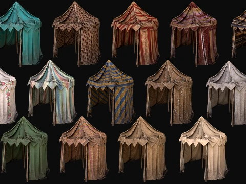Medieval Market Stalls Tent Bazaar Food Vegetables Fruits Pack 3D Model