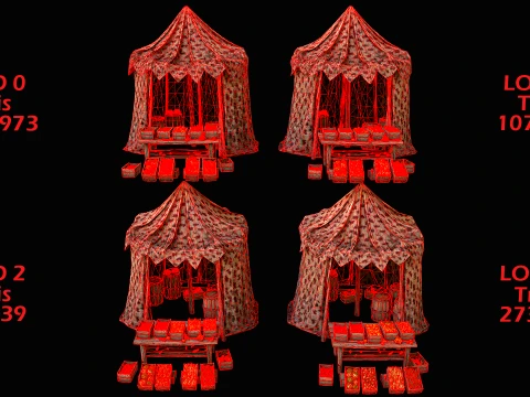 Medieval Market Stalls Tent Bazaar Food Vegetables Fruits Pack 3D Model