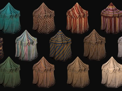Medieval Market Stalls Tent Bazaar Food Vegetables Fruits Pack 3D Model