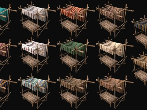 Medieval Market Stalls Tent Bazaar Food Vegetables Fruits Pack 3D Model