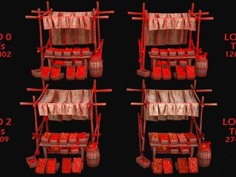 Medieval Market Stalls Tent Bazaar Food Vegetables Fruits Pack 3D Model