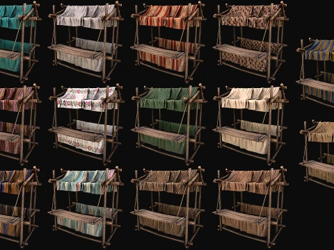 Medieval Market Stalls Tent Bazaar Food Vegetables Fruits Pack 3D Model