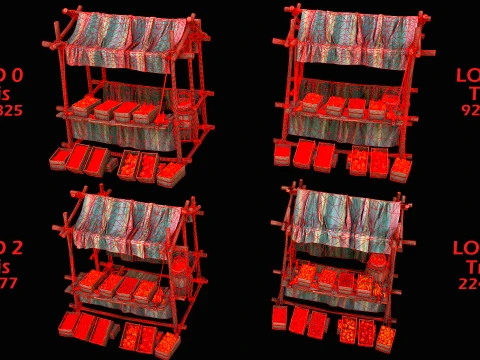 Medieval Market Stalls Tent Bazaar Food Vegetables Fruits Pack 3D Model