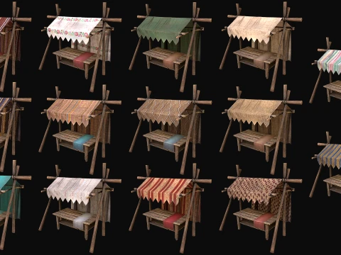Medieval Market Stalls Tent Bazaar Food Vegetables Fruits Pack 3D Model