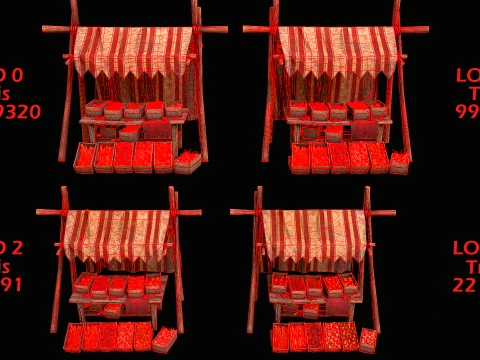 Medieval Market Stalls Tent Bazaar Food Vegetables Fruits Pack 3D Model