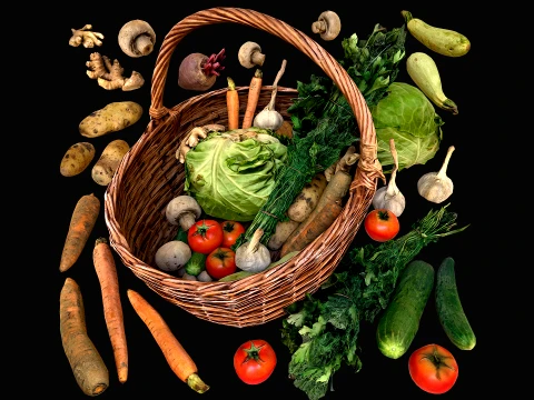 Medieval Market Stalls Tent Bazaar Food Vegetables Fruits Pack 3D Model