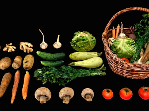 Medieval Market Stalls Tent Bazaar Food Vegetables Fruits Pack 3D Model