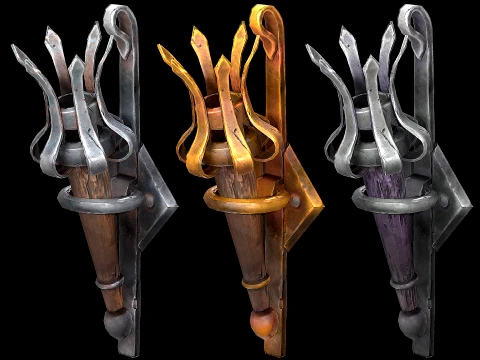 Torch and Candles Castle Dungeon Lighting Furniture Set 3D Model