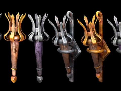 Torch and Candles Castle Dungeon Lighting Furniture Set 3D Model