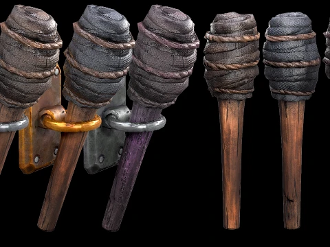 Torch and Candles Castle Dungeon Lighting Furniture Set 3D Model