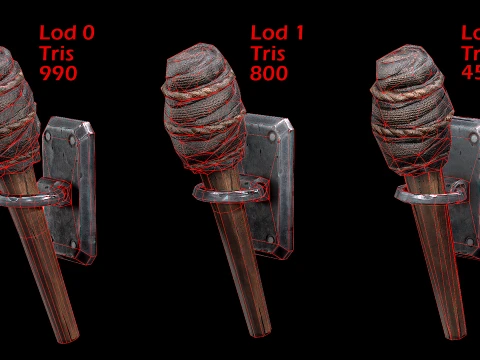Torch and Candles Castle Dungeon Lighting Furniture Set 3D Model