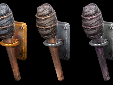 Torch and Candles Castle Dungeon Lighting Furniture Set 3D Model