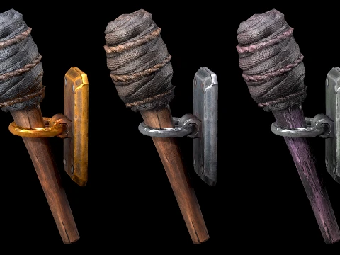 Torch and Candles Castle Dungeon Lighting Furniture Set 3D Model