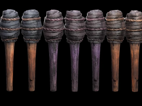 Torch and Candles Castle Dungeon Lighting Furniture Set 3D Model