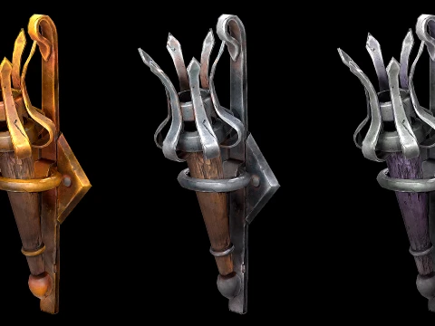 Torch and Candles Castle Dungeon Lighting Furniture Set 3D Model
