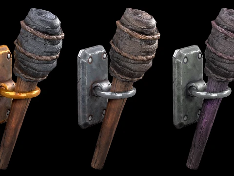 Torch and Candles Castle Dungeon Lighting Furniture Set 3D Model