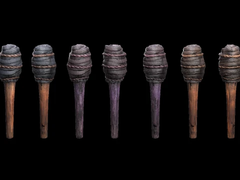 Torch and Candles Castle Dungeon Lighting Furniture Set 3D Model