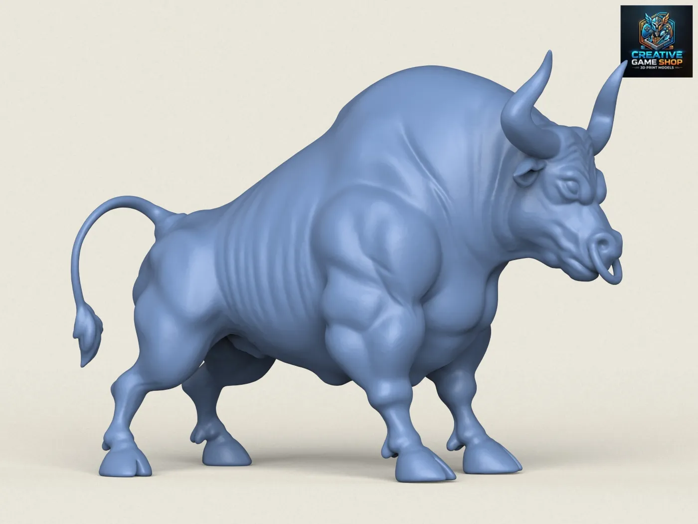 Muscular Young Bull 3D Print Model .c4d .max .obj .3ds .fbx .stl .blend 