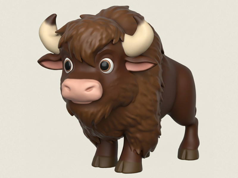 Cartoon Bison 3D Print Model .c4d .max .obj .3ds .fbx .stl .blend 