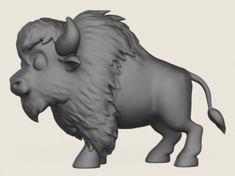 Cartoon Bison Print Ready Modello di stampa 3D