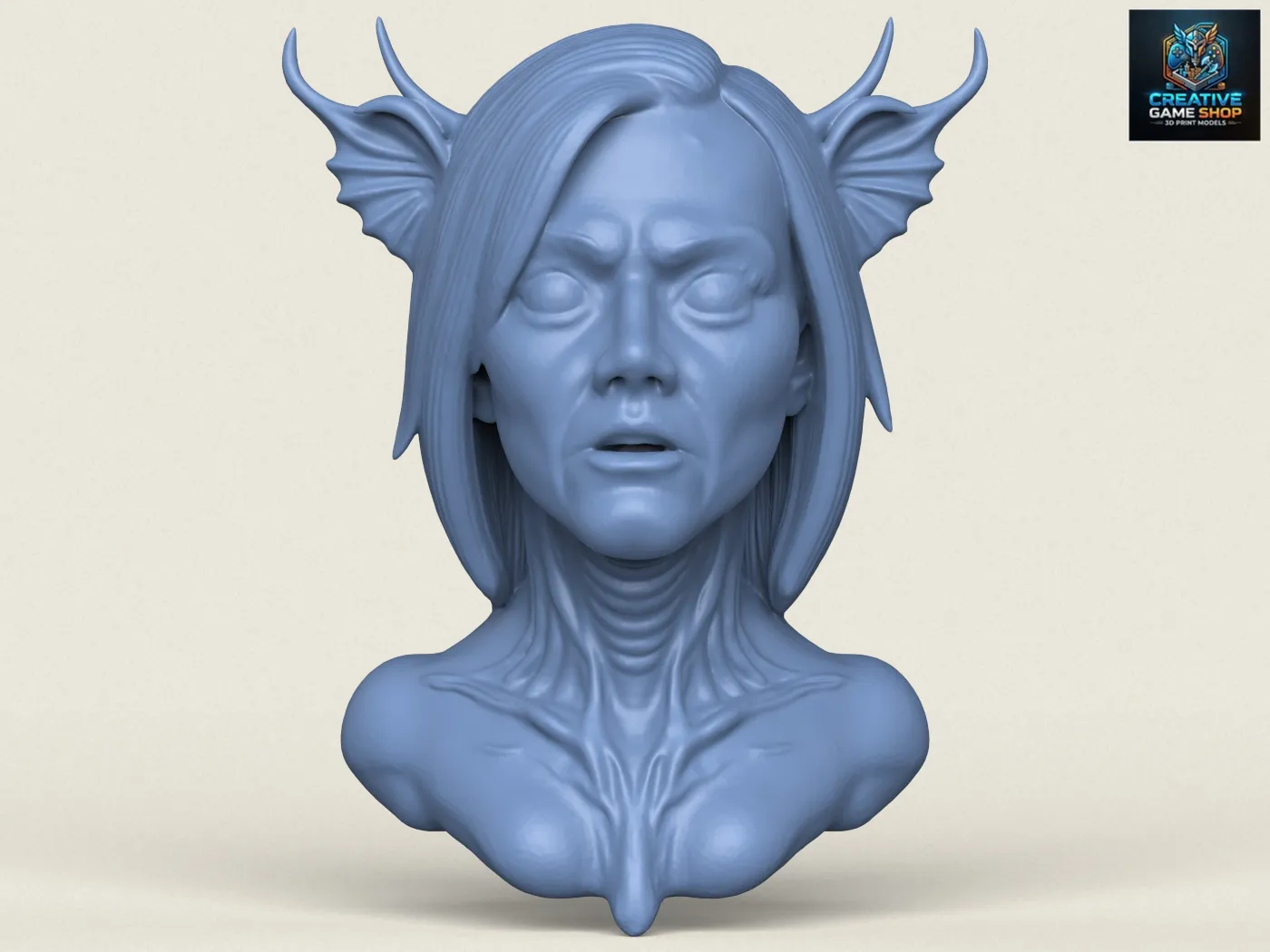 Woman Horror Face Bust 3D Print Model .c4d .max .obj .3ds .fbx .stl .blend