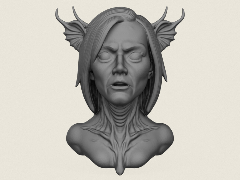 Woman Horror Face Bust Print Ready Modelo de Impressão 3D .c4d .max .obj .3ds .fbx .stl .blend