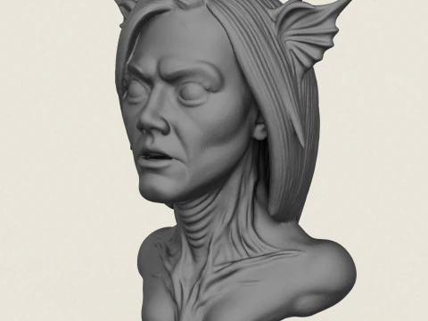 Woman Horror Face Bust 3D Print Model