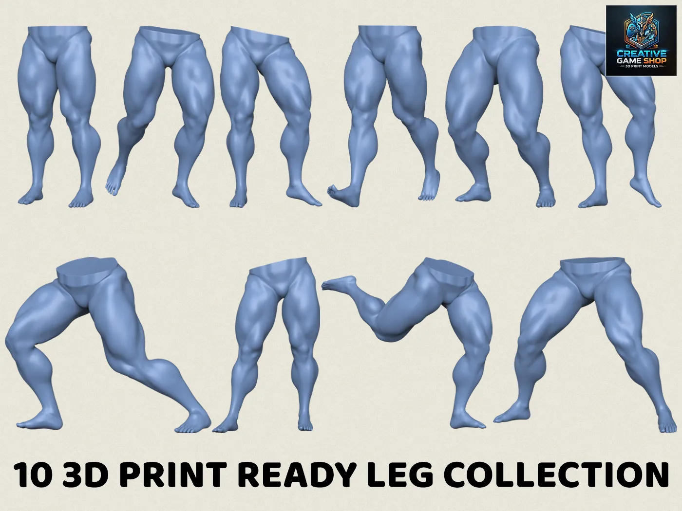 Muscular Man Leg Pose Collection 3D Print Model .c4d .max .obj .3ds .fbx .stl .blend 