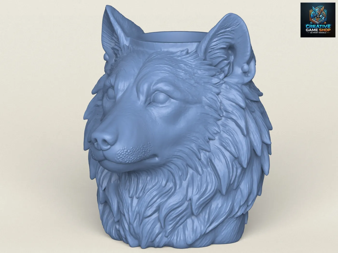 Wolf Head Vase 3D Print Model .c4d .max .obj .3ds .fbx .stl .blend 