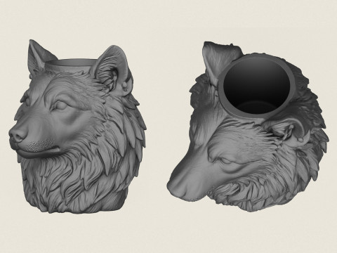 Wolf Head Vase Print Ready Model Cetak 3D
