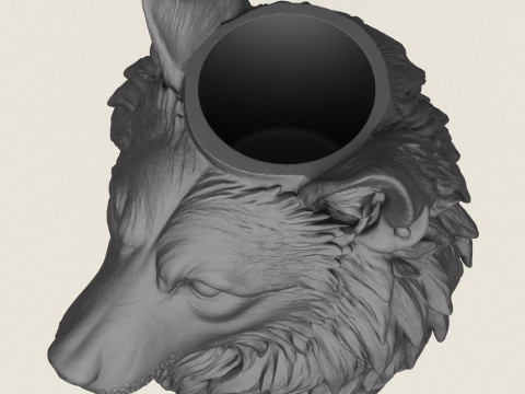 Wolf Head Vase Print Ready Model Cetak 3D