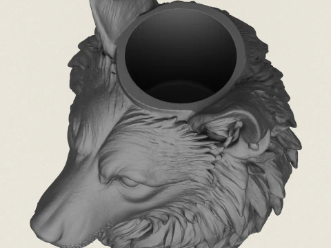 Wolf Head Vase 3D Print Model