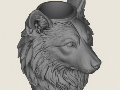 Wolf Head Vase Print Ready Model Cetak 3D