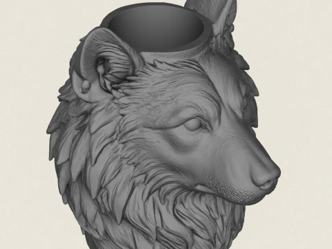 Wolf Head Vase 3D Print Model