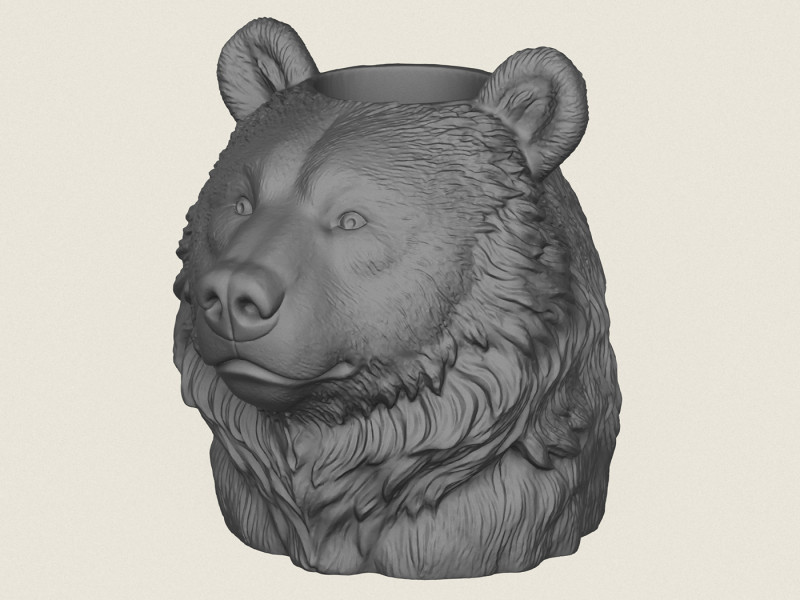 Ваза с головой медведя 3D Принт Модель .c4d .max .obj .3ds .fbx .stl .blend 