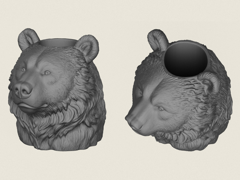 Bear Head Vase Print Ready 3D Print Model .c4d .max .obj .3ds .fbx .stl .blend