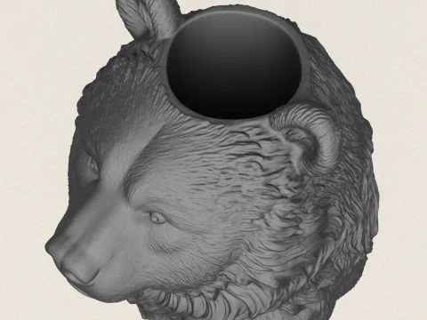 Bear Head Vase 3D Print Model