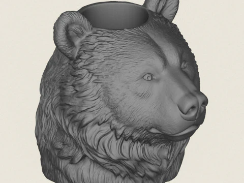 Bear Head Vase 3D Print Model
