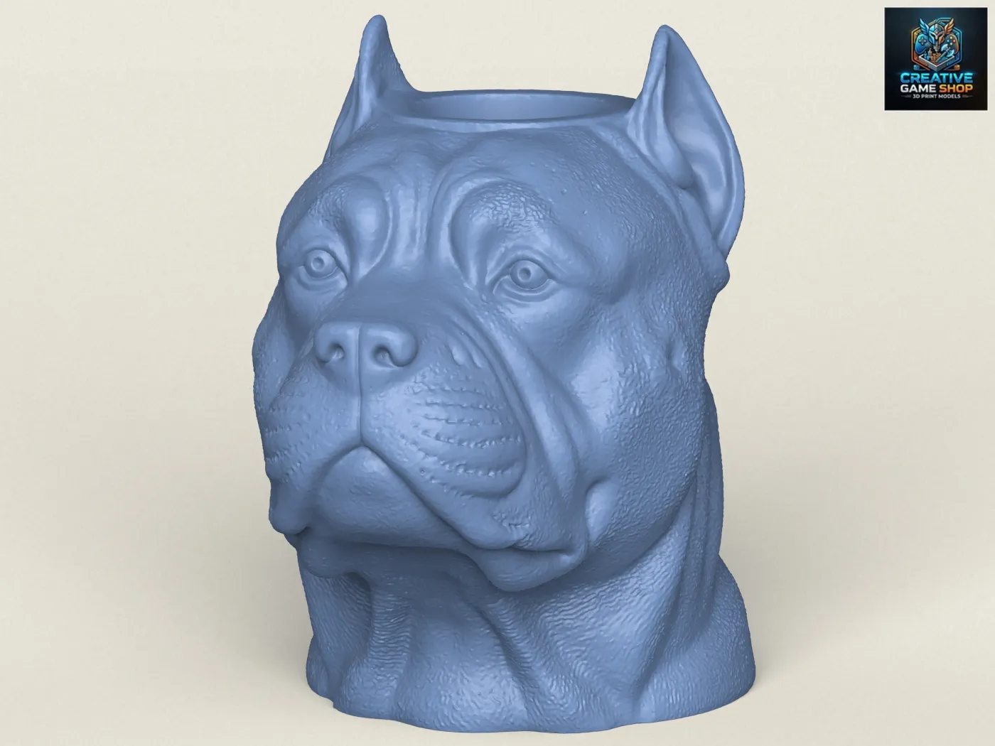 Pit Bull Dog Face Vase 3D Print Model .c4d .max .obj .3ds .fbx .stl .blend 