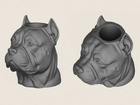 Pit Bull Dog Face Vase Print Ready 3D Принт Модель