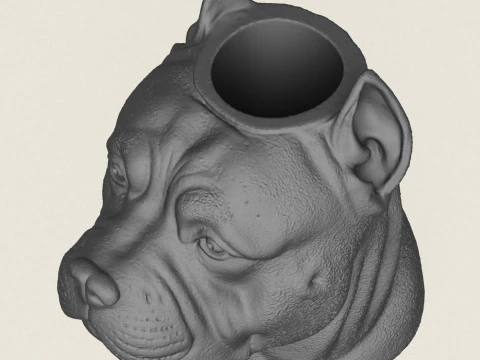 Pit Bull Dog Face Vase 3D Print Model