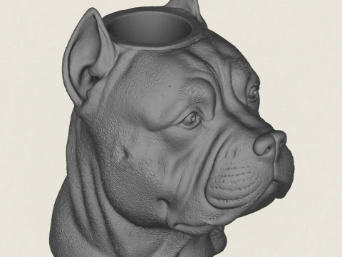 Pit Bull Dog Face Vase 3D Print Model