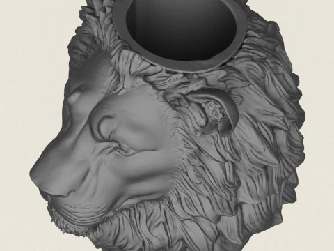 Lion Head Vase 3D Print Model