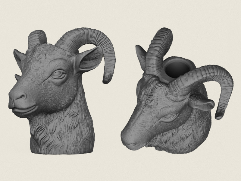 Goat Head Vase Print Ready 3D 프린트 모델 .c4d .max .obj .3ds .fbx .stl .blend