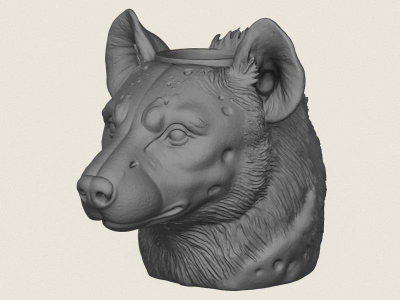 Hyena Face Vase 3D Print Model .c4d .max .obj .3ds .fbx .stl .blend 
