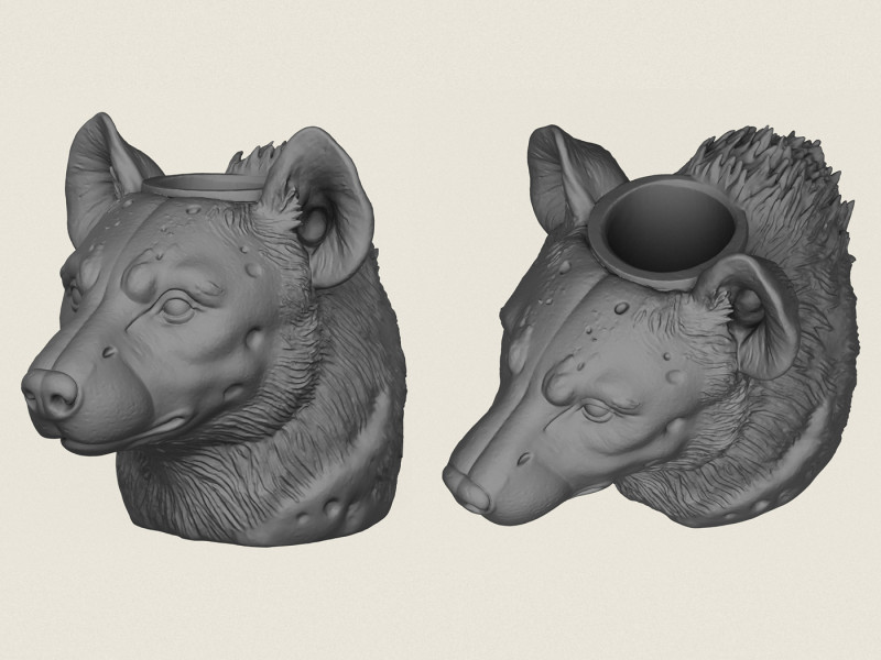 Hyena Face Vase Print Ready 3D Baskı Modeli .c4d .max .obj .3ds .fbx .stl .blend