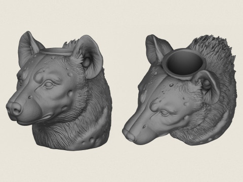 Hyena Face Vase Print Ready Model Cetak 3D