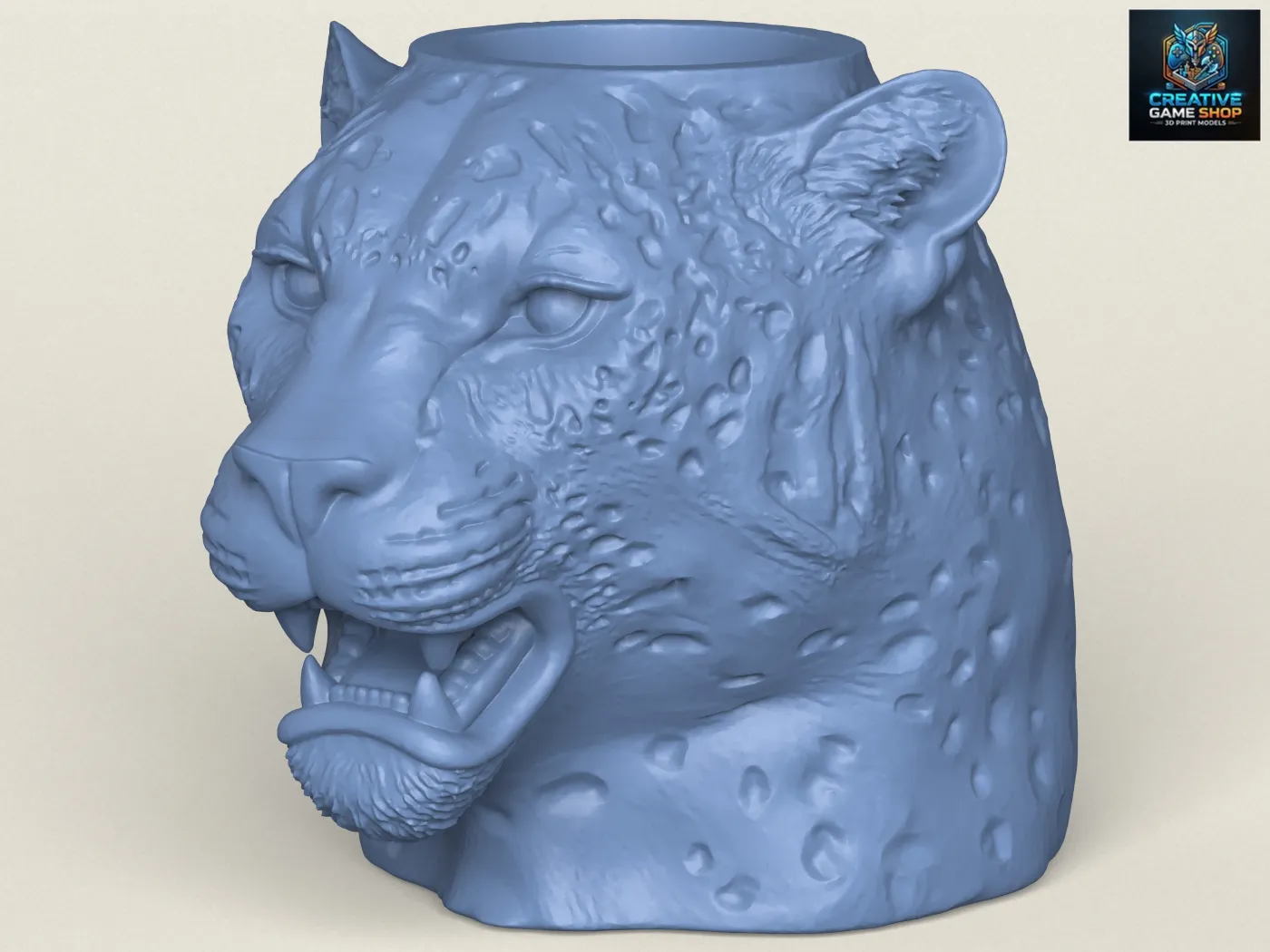 Leopard Head Vase 3D Print Model .c4d .max .obj .3ds .fbx .stl .blend 