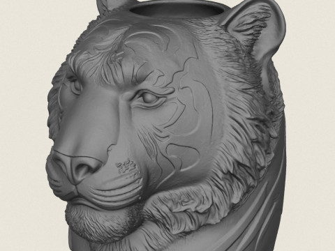 Tiger Head Vase 3D Print Model